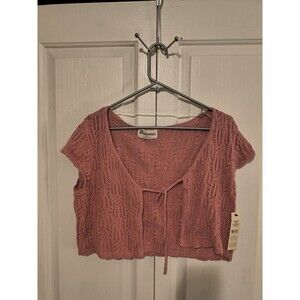 No Boundaries Crochet Crop Cardigan Women's Large (12-14) 37×15 Pink Baby Doll